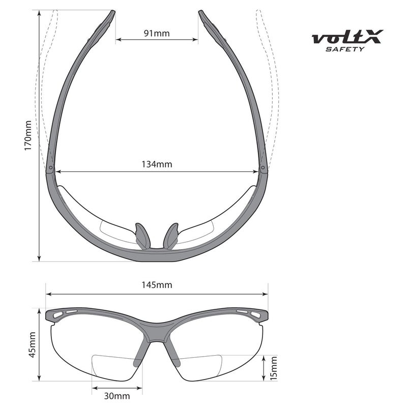 voltX 'Constructor' BIFOCAL Reading Safety Glasses (Smoke/Gray +1.5 Dioptre) CE EN166F Certified/Cycling Sports Glasses Includes Safety Cord + UV400 Anti Fog Coated Lens - Image 5